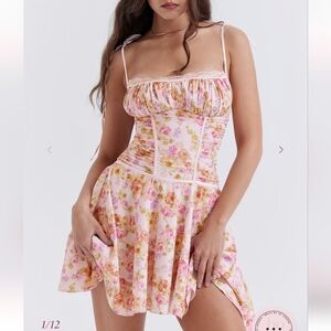 House Of CB Alejandra light lavender print corset dress Floral Pink M Valentines